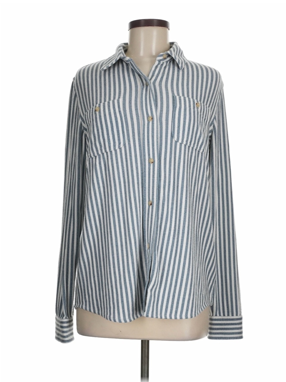 Faherty Blue and White Vertical-Stripe Button Shirt